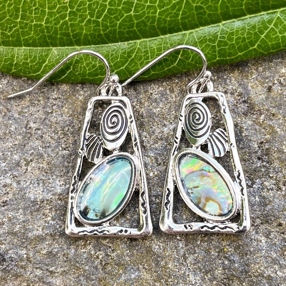 Silver Shell Modern Drop Earrings - Picture 3 of 5